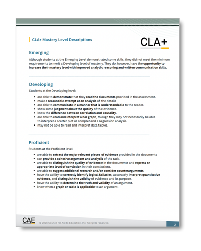 Collegiate Learning Assessment (CLA+) Mastery Levels