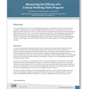 Cover of the Measuring Efficacy of Critical Thinking Programs research paper